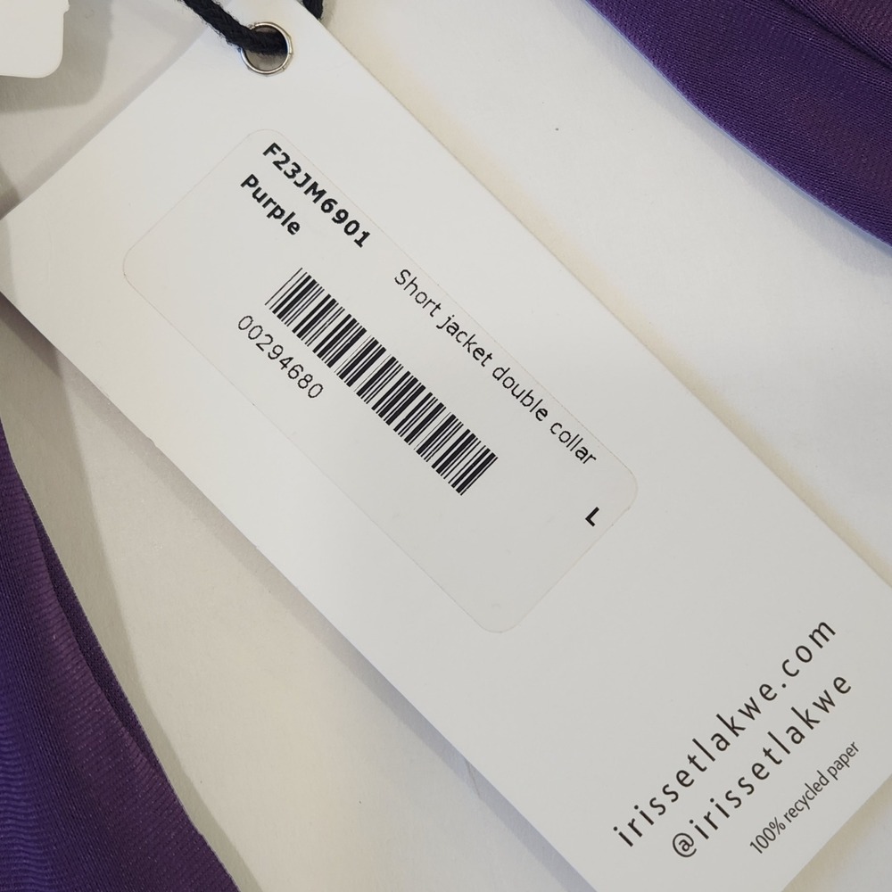 Iris Setlakwe NWT Womens Purple Short Jacket Double Collar L Designer Split Cuff - Picture 6 of 11